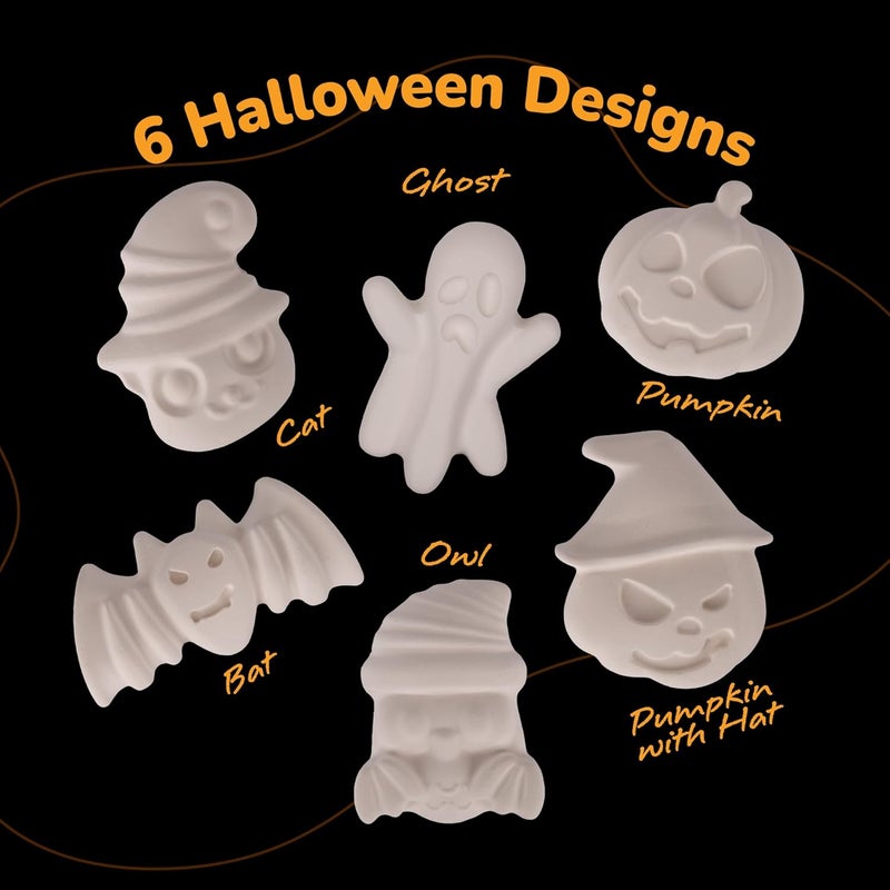 Art Creativity Halloween Ceramic Fridge Magnet Painting Kit - 6 Pack - Halloween Fall Craft Set Includes Paint, Brushes, Magnets - DIY Home Decor Art & Craft for Beginners - Classroom Gifts Supplies - Image 3